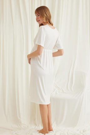 Lacy Panel Maternity & Nursing Nightgown Ecru - 18603