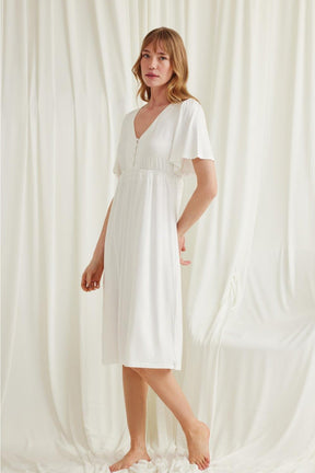 Lacy Panel Maternity & Nursing Nightgown Ecru - 18603