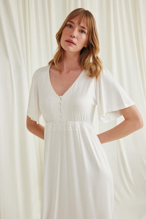 Lacy Panel Maternity & Nursing Nightgown Ecru - 18603