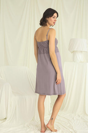 Lace Strappy Maternity-Nursing Nightgown & Robe Set Grey - 18672