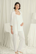 Strappy Soft 3-Piece Maternity Feeding-Friendly Pajama & Robe Set Ecru - E18724