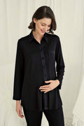 Shirt-Style Soft Maternity Feeding-Friendly Pajama Set Black - E18729