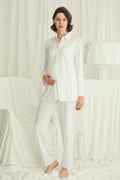Shirt-Style Soft Maternity Feeding-Friendly Pajama Set Ecru - E18738