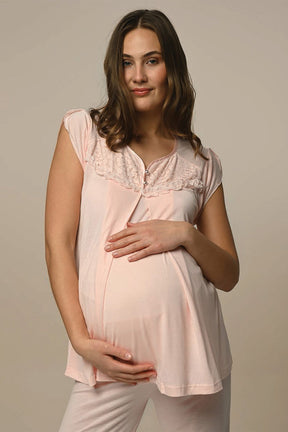 Lace Embossed 3-Piece Maternity-Nursing Pajama & Robe Set - 22324