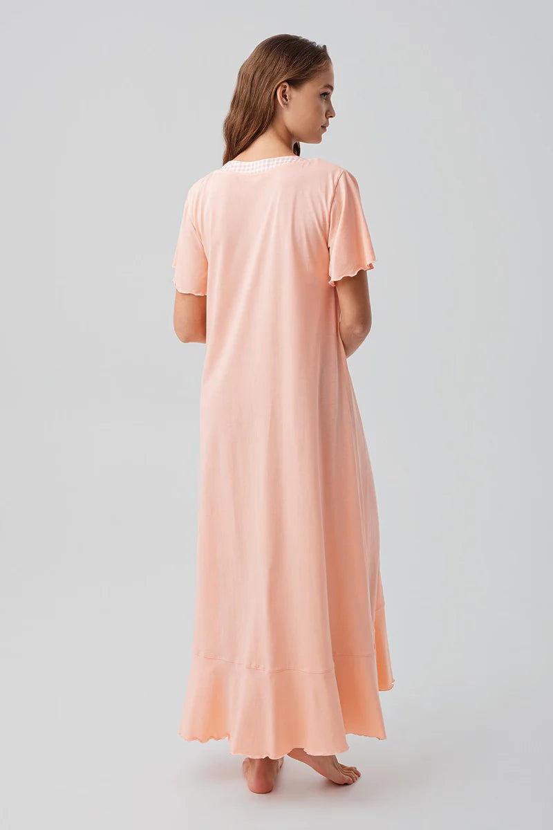 Pleated Skirt Cotton Plus Size Maternity & Nursing Nightgown Salmon - 19100