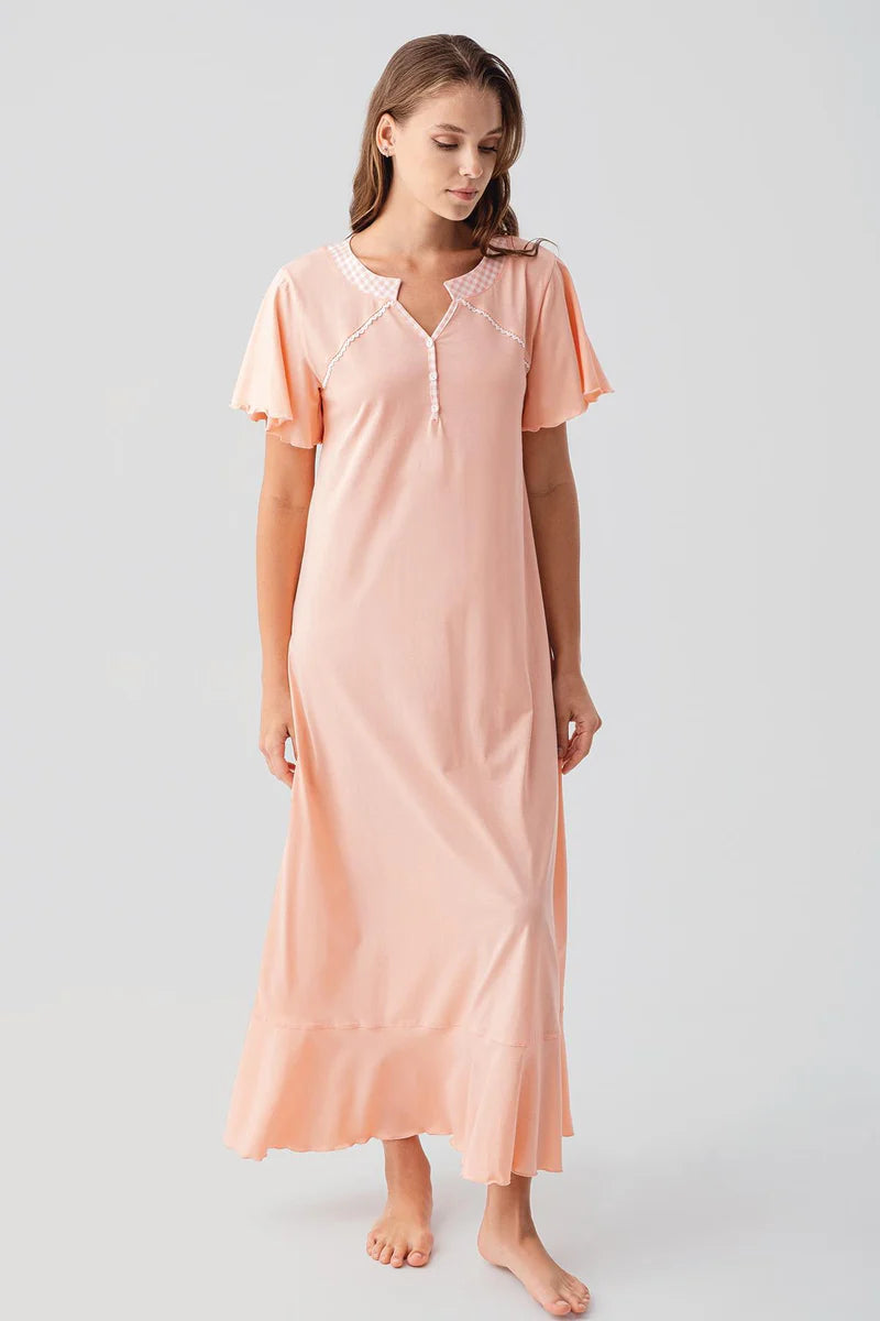 Pleated Skirt Cotton Plus Size Maternity & Nursing Nightgown Salmon - 19100
