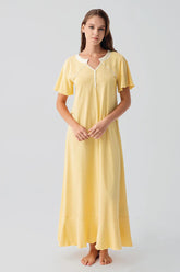 Pleated Skirt Cotton Plus Size Maternity & Nursing Nightgown Yellow - 19100