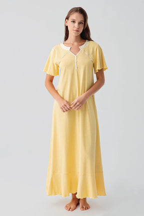 Pleated Skirt Cotton Plus Size Maternity & Nursing Nightgown Yellow - 19100