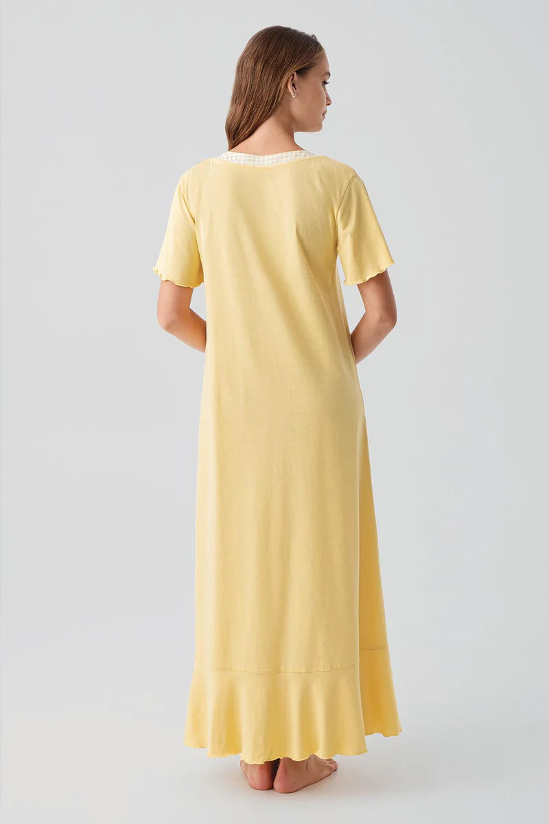 Pleated Skirt Cotton Plus Size Maternity & Nursing Nightgown Yellow - 19100