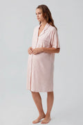 Gingham Check Cotton Maternity & Nursing Nightgown Salmon - 19101