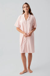 Gingham Check Cotton Maternity & Nursing Nightgown Salmon - 19101