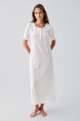 Flower Pattern Cotton Maternity & Nursing Nightgown Ecru - 19103