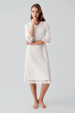 Elbow-Length Lace Sleeve Maternity & Nursing Nightgown Ecru - 19107