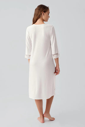 Elbow-Length Lace Sleeve Maternity & Nursing Nightgown Ecru - 19107