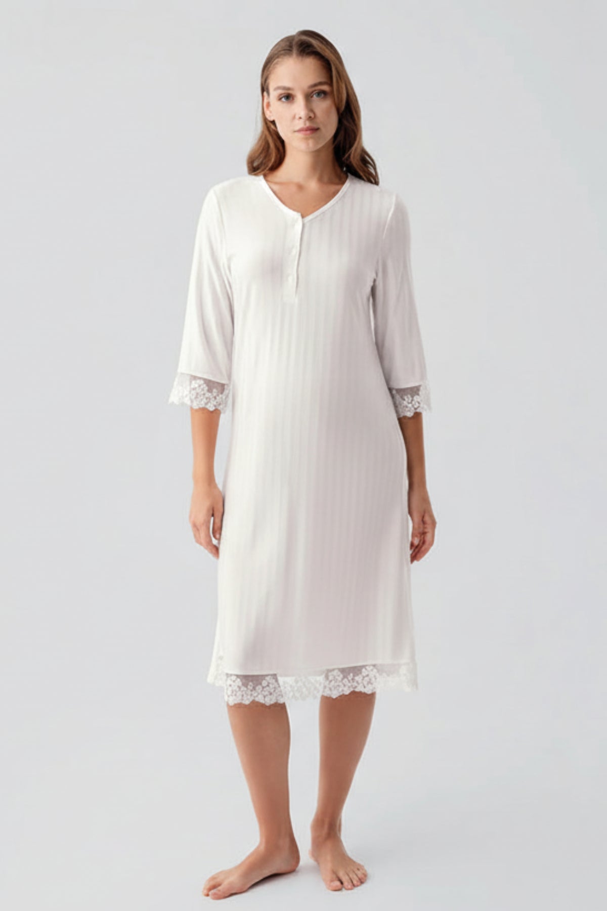 Elbow-Length Lace Sleeve Maternity & Nursing Nightgown Ecru - 19107