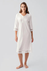 Elbow-Length Lace Sleeve Maternity & Nursing Nightgown Ecru - 19107
