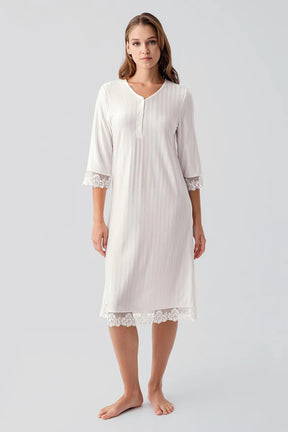 Elbow-Length Lace Sleeve Maternity & Nursing Nightgown Ecru - 19107