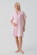 Striped Woven Cotton Maternity & Nursing Nightgown Pink - 19108