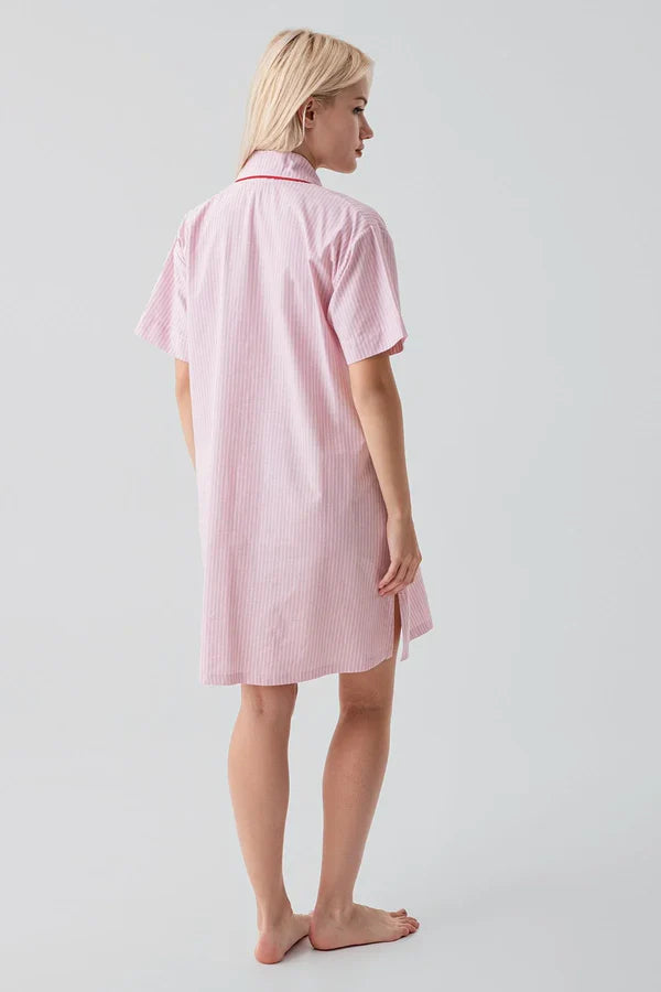 Striped Woven Cotton Maternity & Nursing Nightgown Pink - 19108