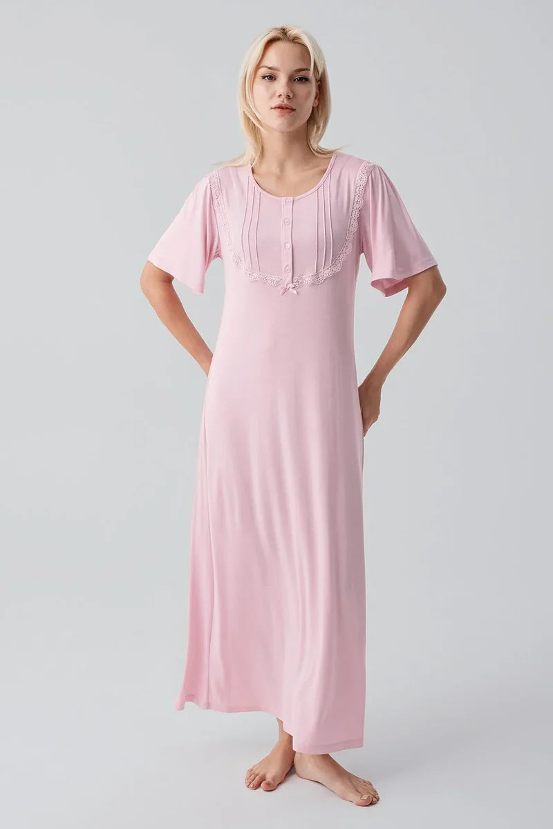 Lacy Edge Plus Size Maternity & Nursing Nightgown Powder - 19109