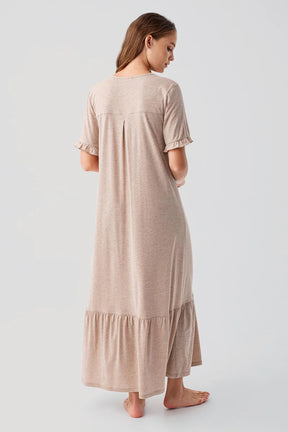 Pleated Sleeve Maternity & Nursing Nightgown Coffee - 19117