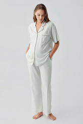 Gingham Check Cotton Maternity & Nursing Pajama Set Green - 19201