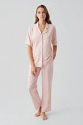 Gingham Check Cotton Maternity & Nursing Pajama Set Salmon - 19201