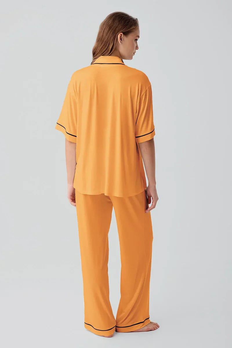 Piped Oversize Maternity & Nursing Pajama Set Orange - 19210