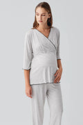 Elegant Piped Wrap Maternity & Nursing Pajama Set Grey - 19212
