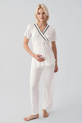Piped Wrap Maternity & Nursing Pajama Set Ecru - 19217