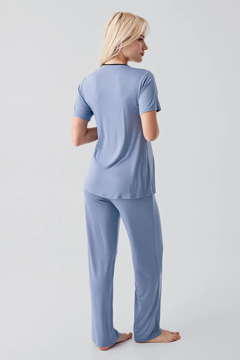 Piped Wrap 4-Piece Maternity-Nursing Set Indigo - 417217