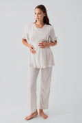 Pleated Wrap Maternity & Nursing Pajama Set Beige - 19218