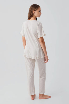 Pleated Wrap Maternity & Nursing Pajama Set Beige - 19218