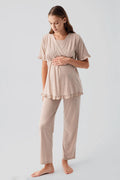 Pleated Wrap Maternity & Nursing Pajama Set Coffee - 19218
