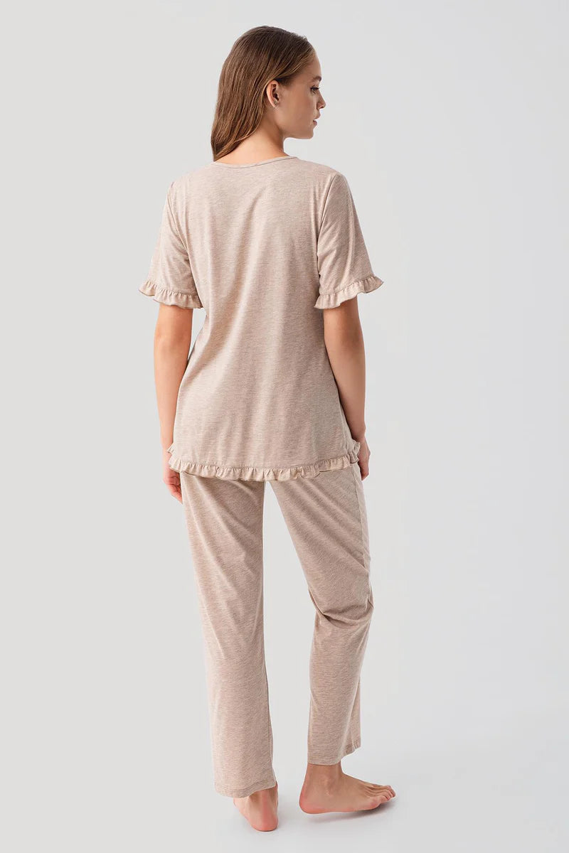 Pleated Wrap Maternity & Nursing Pajama Set Coffee - 19218