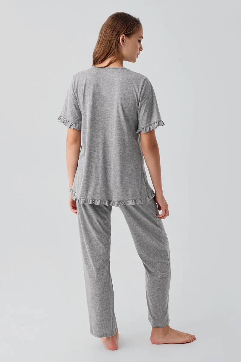 Pleated Wrap Maternity & Nursing Pajama Set Grey - 19218
