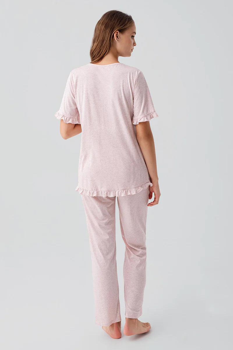 Pleated Wrap Maternity & Nursing Pajama Set Pink - 19218