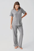 Pleated Sleeves Maternity & Nursing Pajama Set Grey - 19219