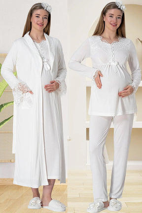 Elegant Lace 4 Piece Maternity-Nursing Set Ecru - 1924