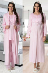 Elegant Lace 4 Pieces Maternity & Nursing Set Pink - 1924