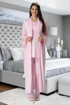 Elegant Lace 4 Pieces Maternity & Nursing Set Pink - 1924