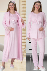 Elegant Lace 4 Piece Maternity-Nursing Set Pink - 1924