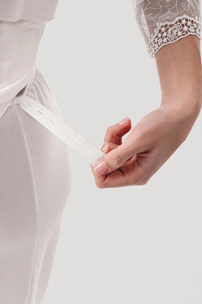 Lace Sleeve 3-Piece Maternity-Nursing Pajama & Lace Back Robe Set Ecru - 19301