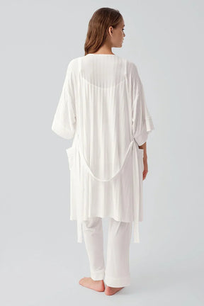Strappy Stretch Soft 3-Piece Maternity-Nursing Pajama & Robe Set Ecru - 19307