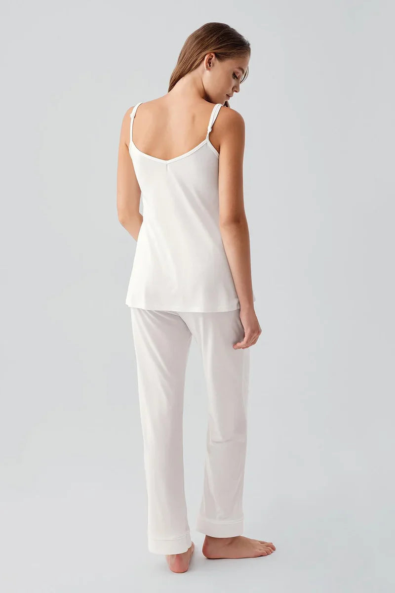 Strappy Stretch Soft 3-Piece Maternity Feeding-Friendly Pajama & Robe Set Ecru - S19307