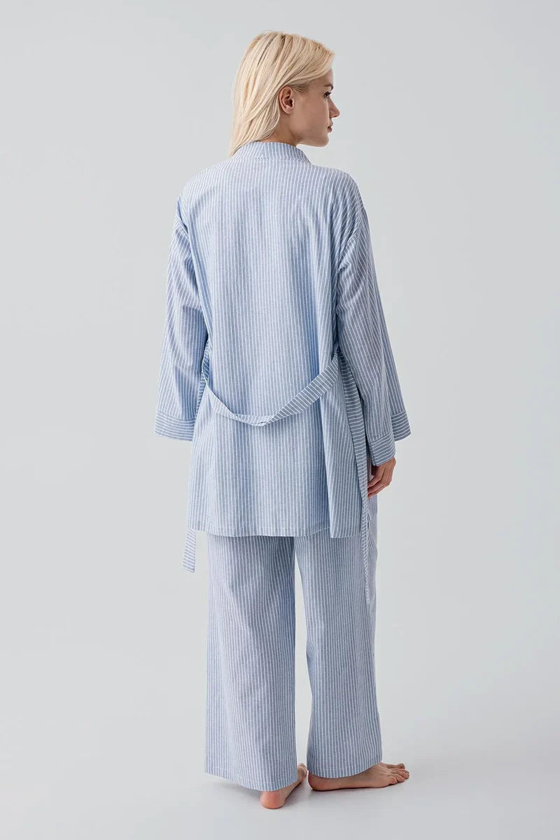 Striped Woven Cotton 4-Piece Maternity-Nursing Set Blue - 308108