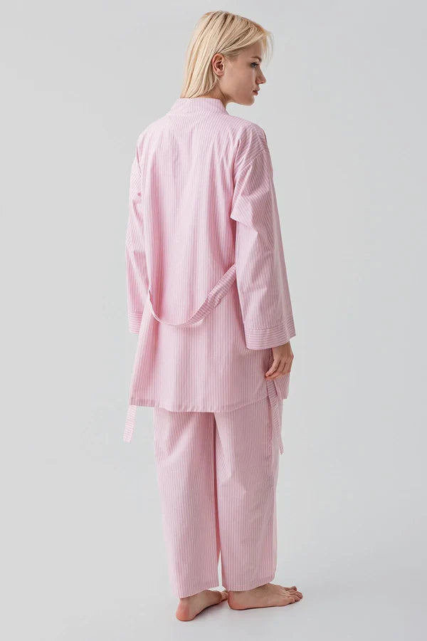 Striped Woven Cotton 4-Piece Maternity-Nursing Set Pink - 308108