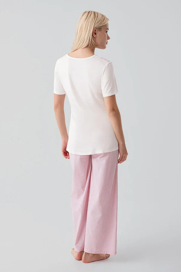 Striped Woven Cotton 4-Piece Maternity-Nursing Set Pink - 308108