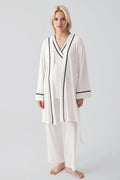 Piped Wrap 3-Piece Maternity-Nursing Pajama & Robe Set Ecru - 19317