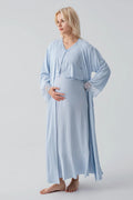 Lace Sleeve Maternity-Nursing Nightgown & Lace Back Robe Set Blue - 19401